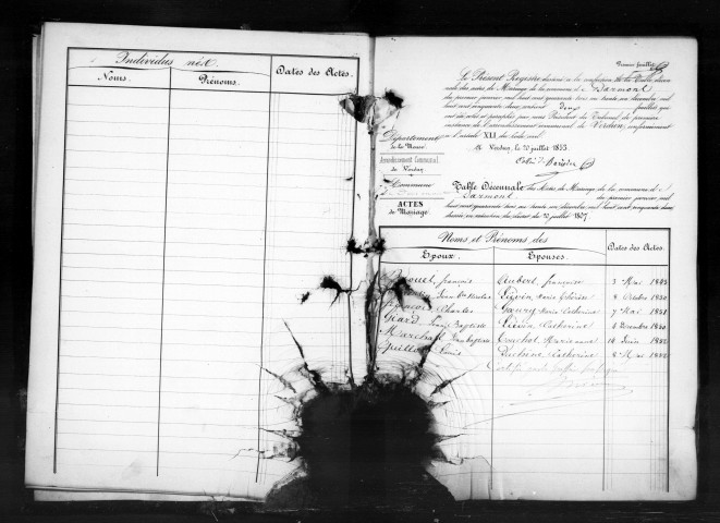 Naissances, Mariages, Décès (1843-1852)