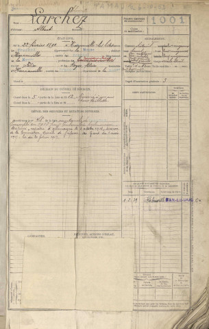 1911 - Registre matricules n° 1001-1500