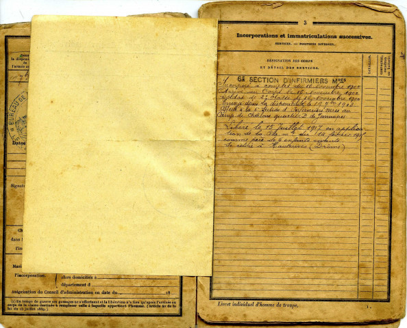 Registre matricule, cartes postales, correspondances concernant Emile Lor. Carnet de chansons non signé, vie sous l'occupation à Chaillon.