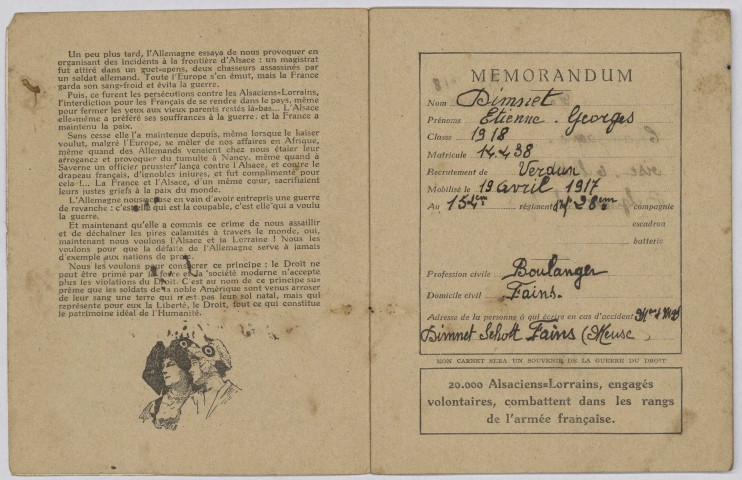 Carnet de chansons, photographies, instructions tirs appartenant à Etienne Dimnet et Victor Belaubre.