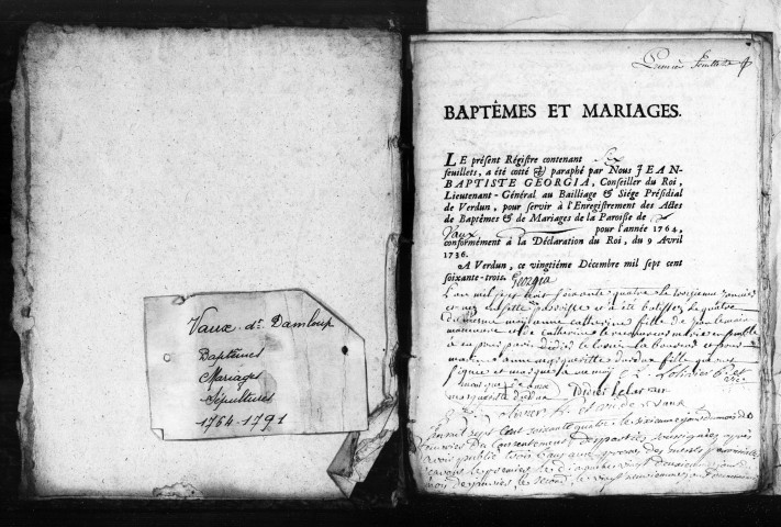 Baptêmes, Mariages, Sépultures (1764-1791)