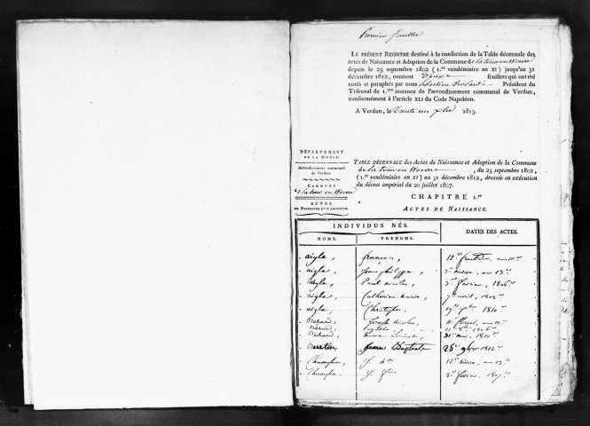 Naissances, Mariages, Décès (1802-1812)