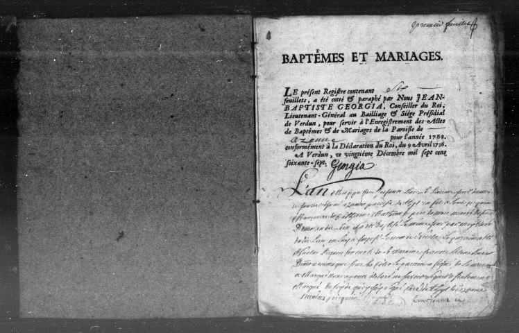 Baptêmes, Mariages, Sépultures (1767-1791)