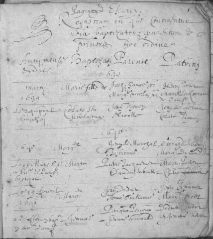 Baptêmes, Mariages, Sépultures (1639-1691)