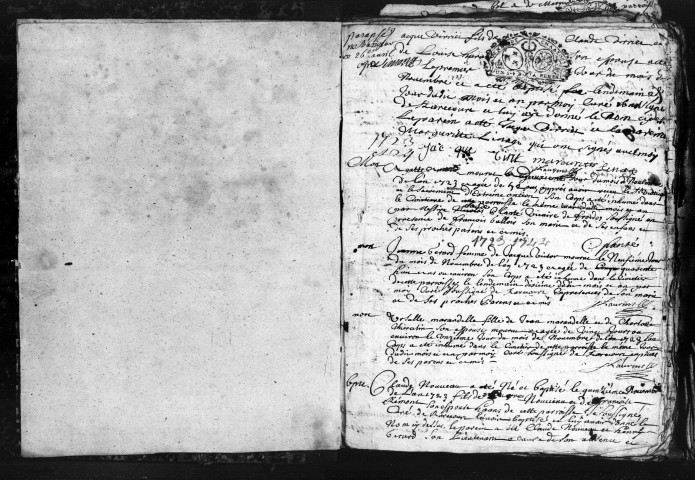 Baptêmes, Mariages, Sépultures (1723-1744)