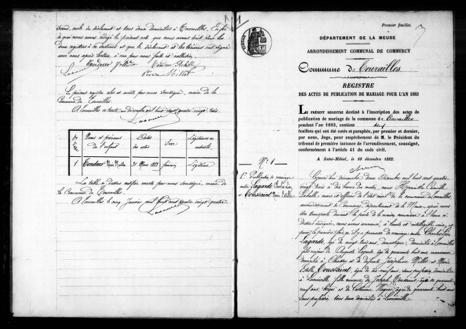 Naissances, Mariages, Décès (1883-1892)