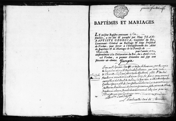 Baptêmes, Mariages, Sépultures (1773-1792)