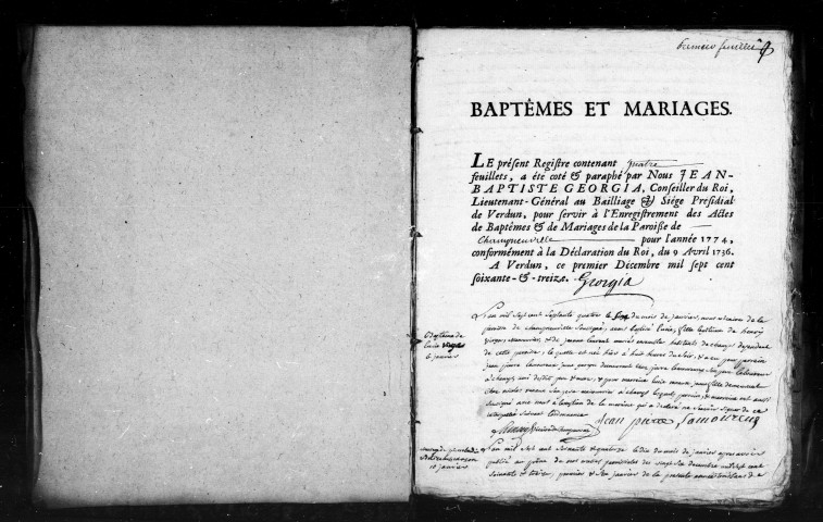 Baptêmes, Mariages, Sépultures (1774-1792)