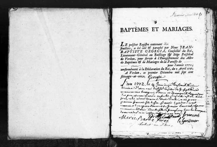 Baptêmes, Mariages, Sépultures (1772-1791)