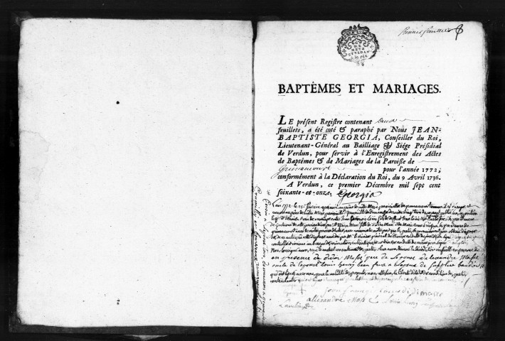 Baptêmes, Mariages, Sépultures (1772-1780)