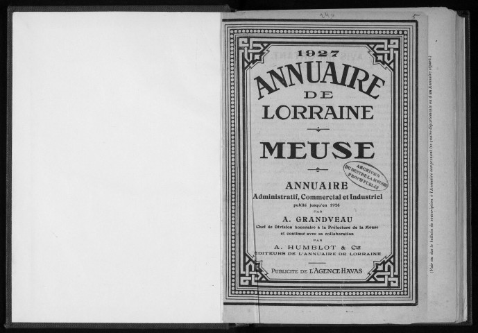 Annuaire administratif, commercial et industriel de la Meuse 1927
