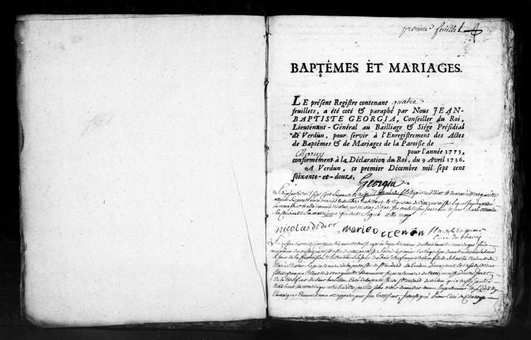 Baptêmes, Mariages, Sépultures (1773-1791)
