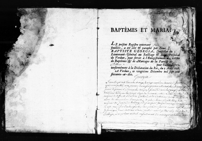 Baptêmes, Mariages, Sépultures (1771-1791)