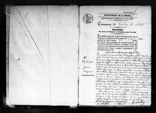 Naissances, Mariages, Décès (1843-1852)