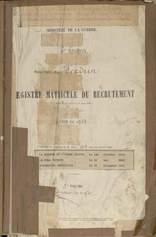 1913 - Registre matricules n° 1001-1500