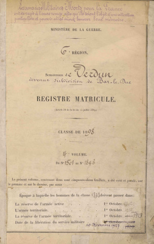 1898 - Registre matricules n° 1501-2260