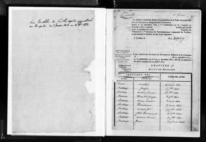 Naissances, Mariages, Décès (1803-1812)