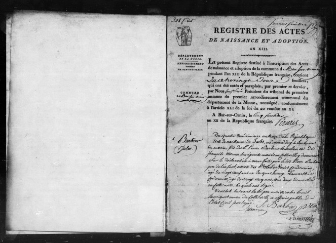 Naissances, Mariages, Décès (1805)