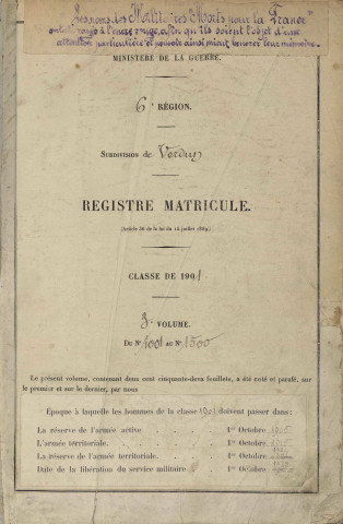 1901 - Registre matricules n° 1001-1500