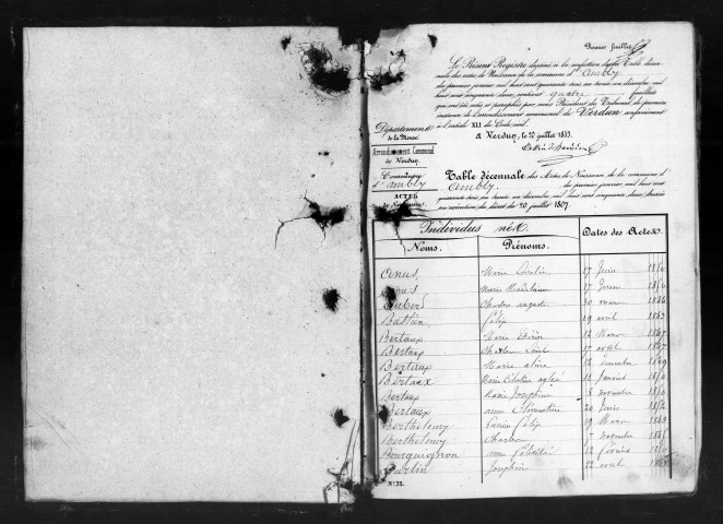 Naissances, Mariages, Décès (1843-1852)