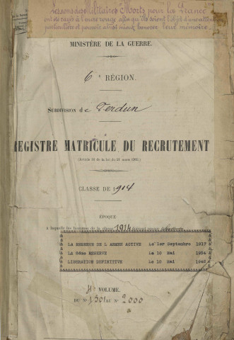 1914 - Registre matricules n° 1501-2000