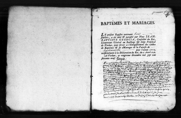 Baptêmes, Mariages, Sépultures (1770-1791)