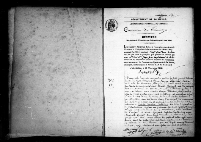 Naissances, Mariages, Décès (1854)