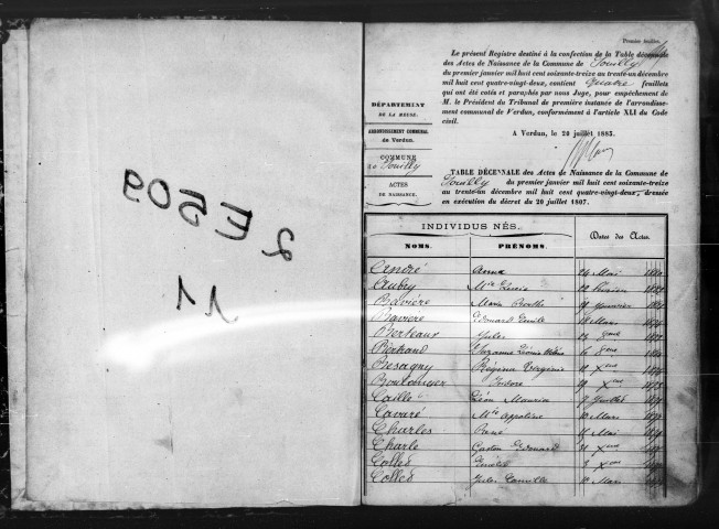 Naissances, Décès (1873-1882)