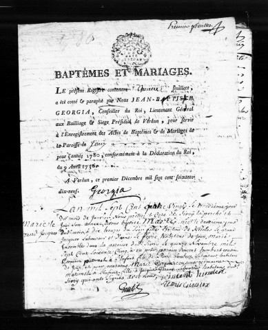 Baptêmes, Mariages, Sépultures (1780-1792)